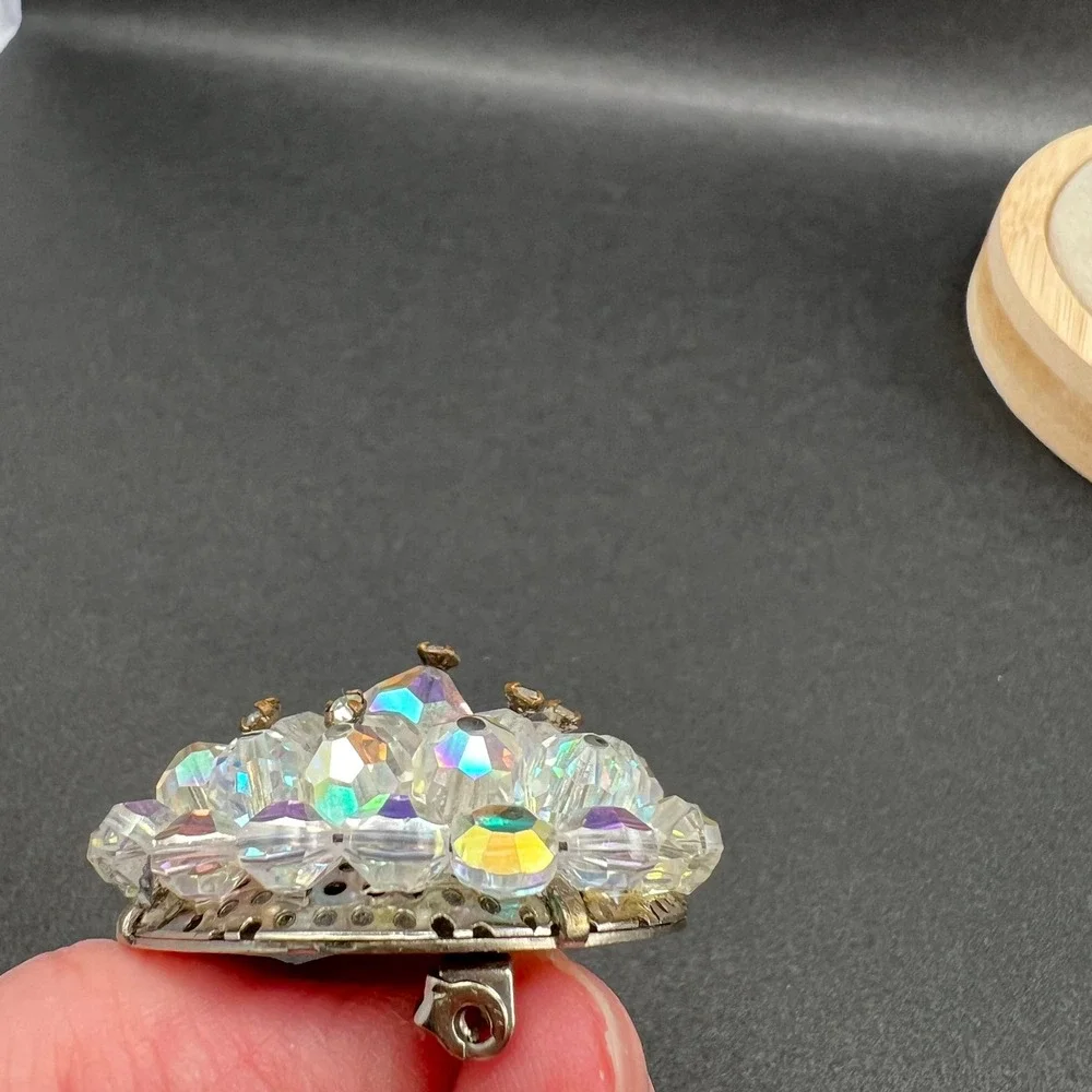 Vintage Brooch AB Crystal Cluster Rhinestones Domed 60s